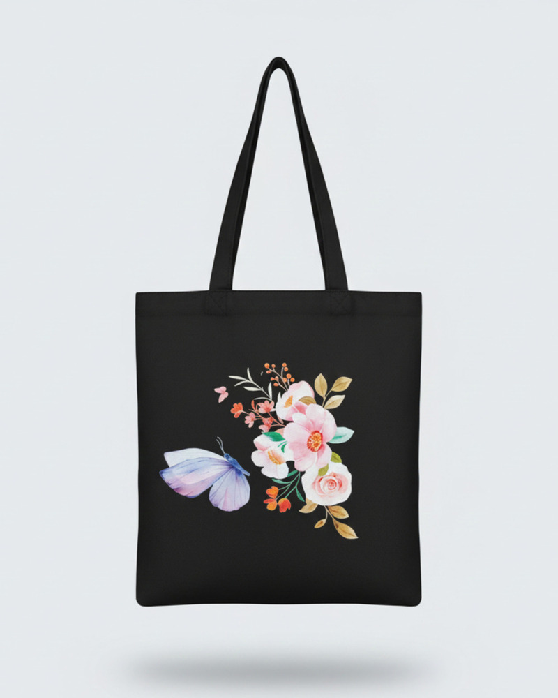 Ladies Chic Butterfly Print Canvas Tote Bag
