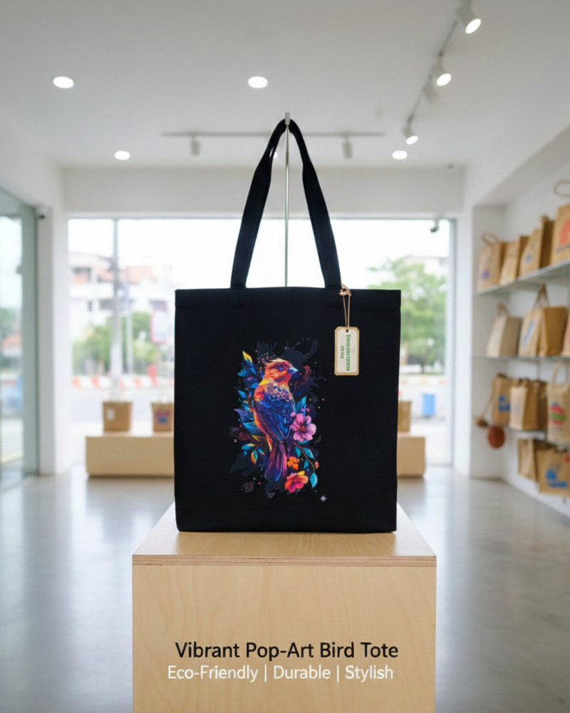Ladies Neon Bird Print Canvas Tote Bag