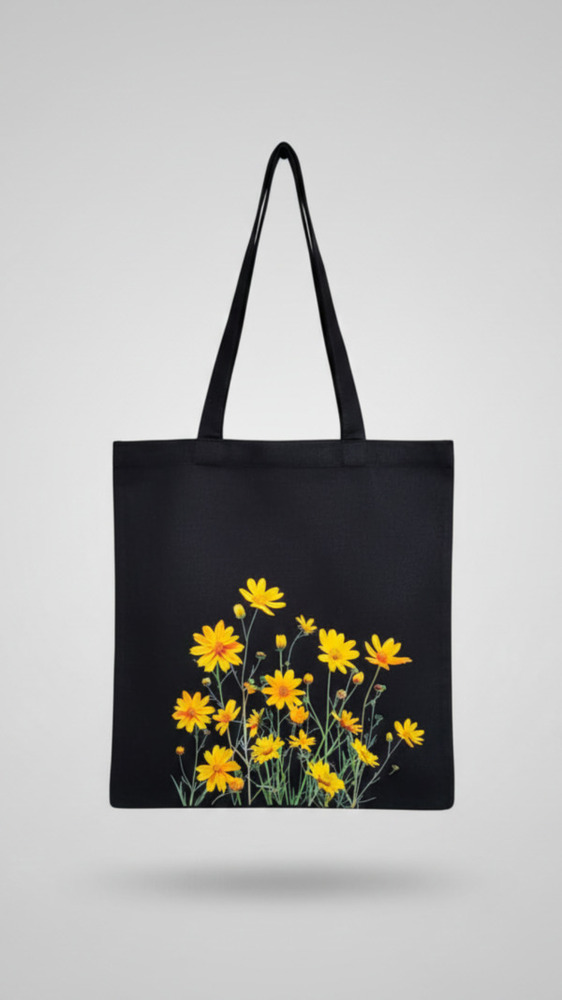 Ladies Yellow Flower Print Canvas Tote Bag