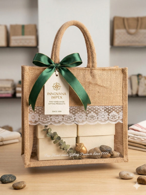 10x11x5 Inch Eco-Friendly Jute Gift Hamper Bag