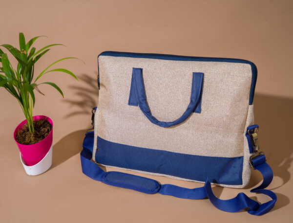 Professional Blue And Goden Jute Laptop Bag