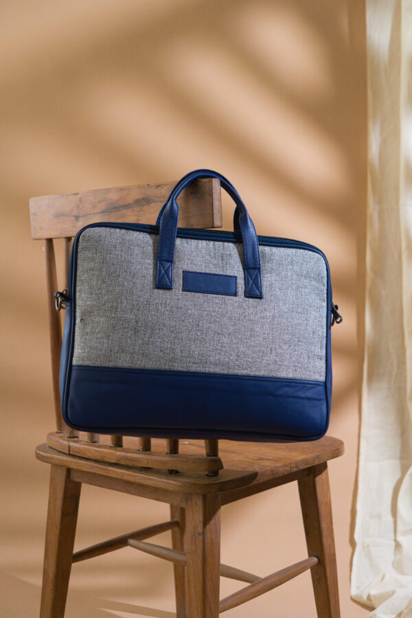 Professional Blue And Grayish Jute Laptop Bag