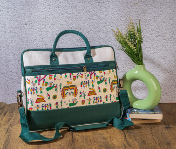 Professional Warli Print Jute Laptop Bag