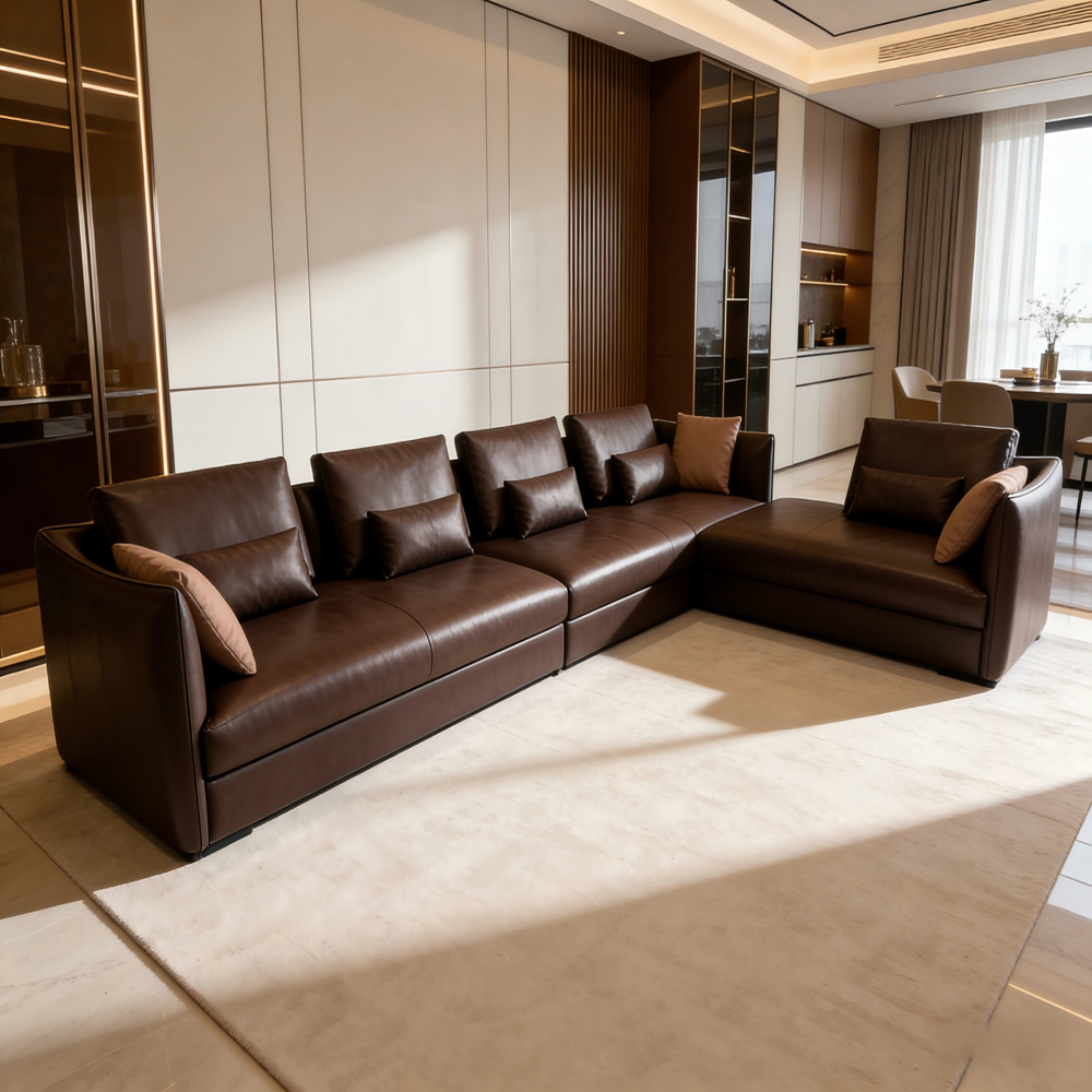 Modern L-Shaped Leather Sectional Sofa,