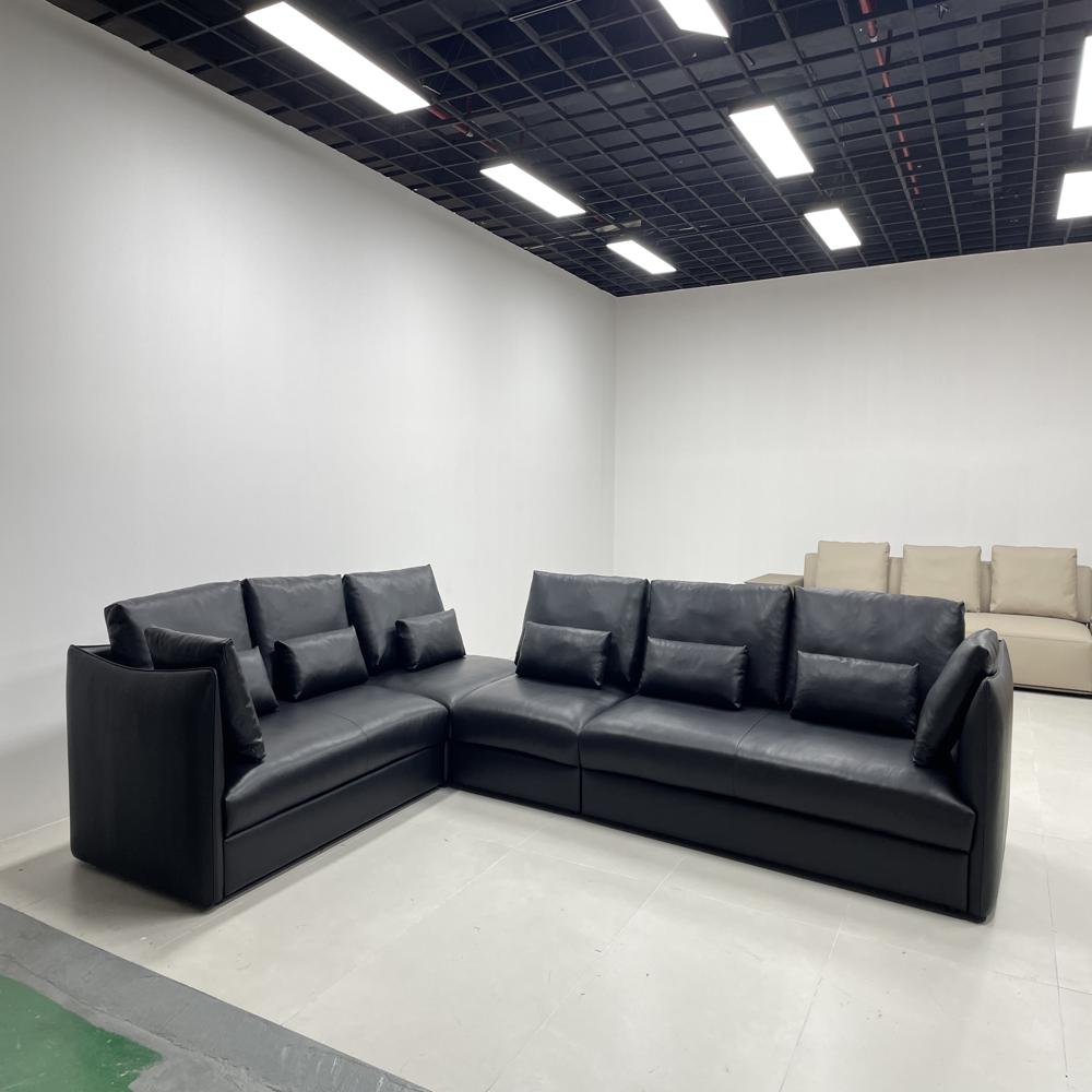 Modern L-Shaped Leather Sectional Sofa,