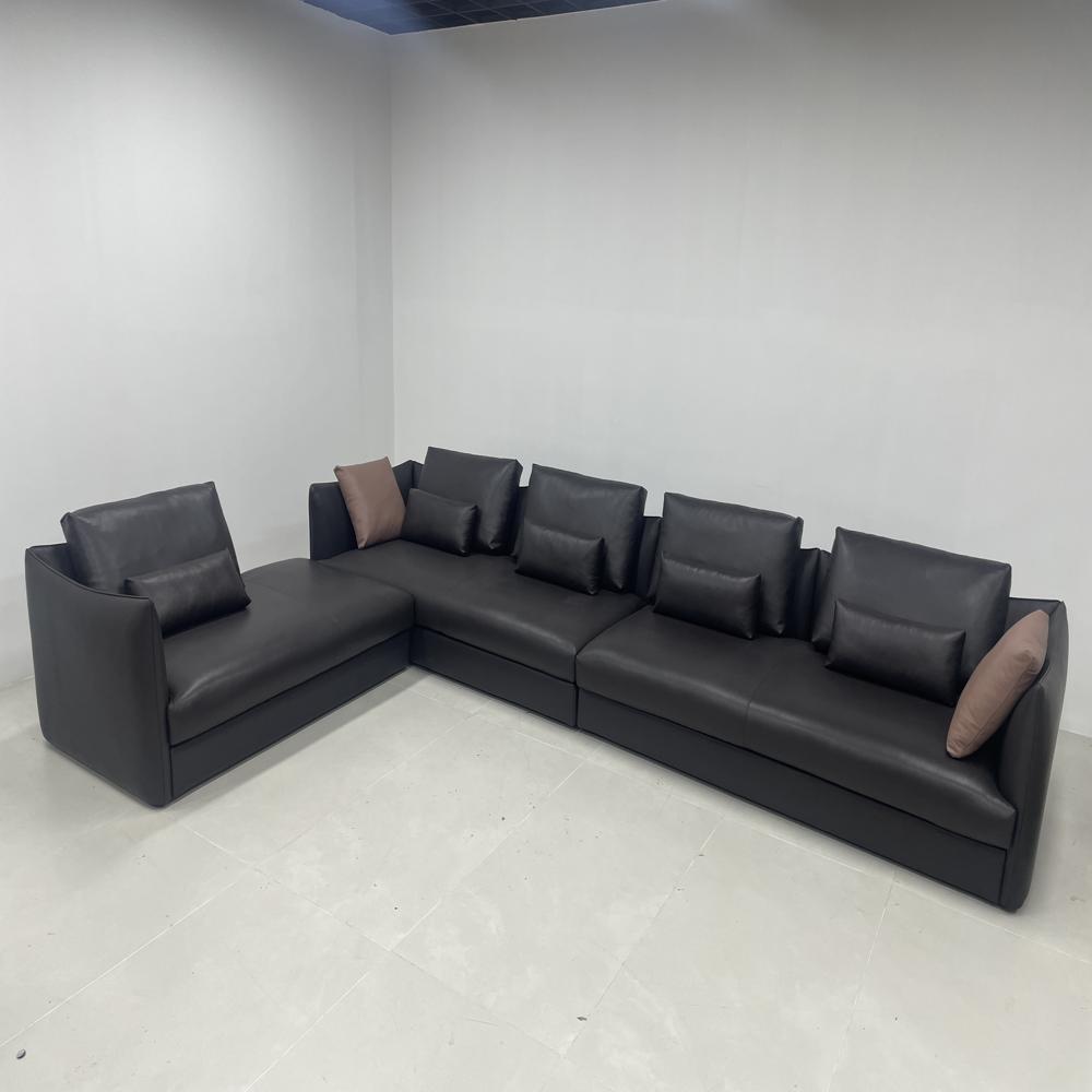 Modern L-Shaped Leather Sectional Sofa,