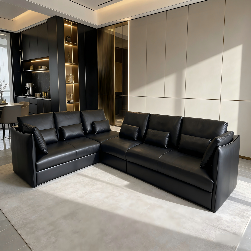 Modern L-Shaped Leather Sectional Sofa,