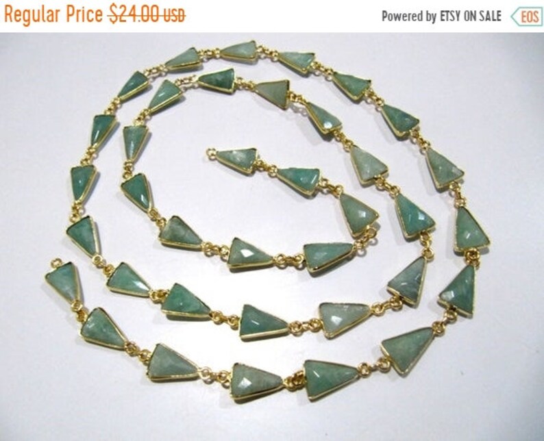 Natural Amazonite Trillion Shape Briolette Faceted Bezal Connector Chain 10x13mm