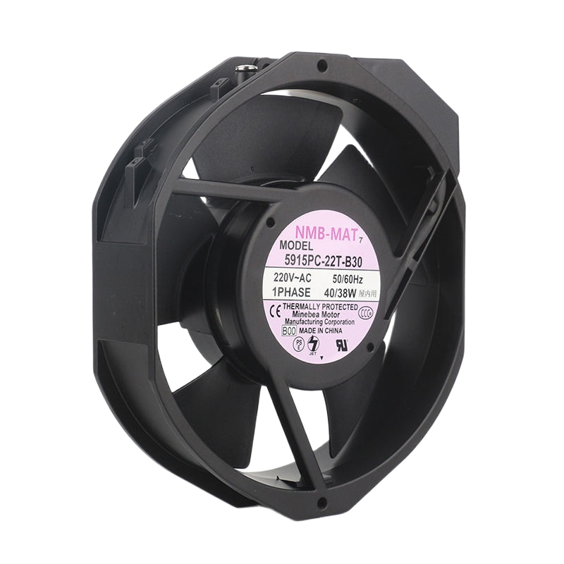 Nmb 5915pc-22t-b30 Cooling Fan - Aluminum Alloy Frame 172x150x38 Mm Black, 230v Ac, Ball Bearing, 115 Cfm, 45 Db(a) Noise