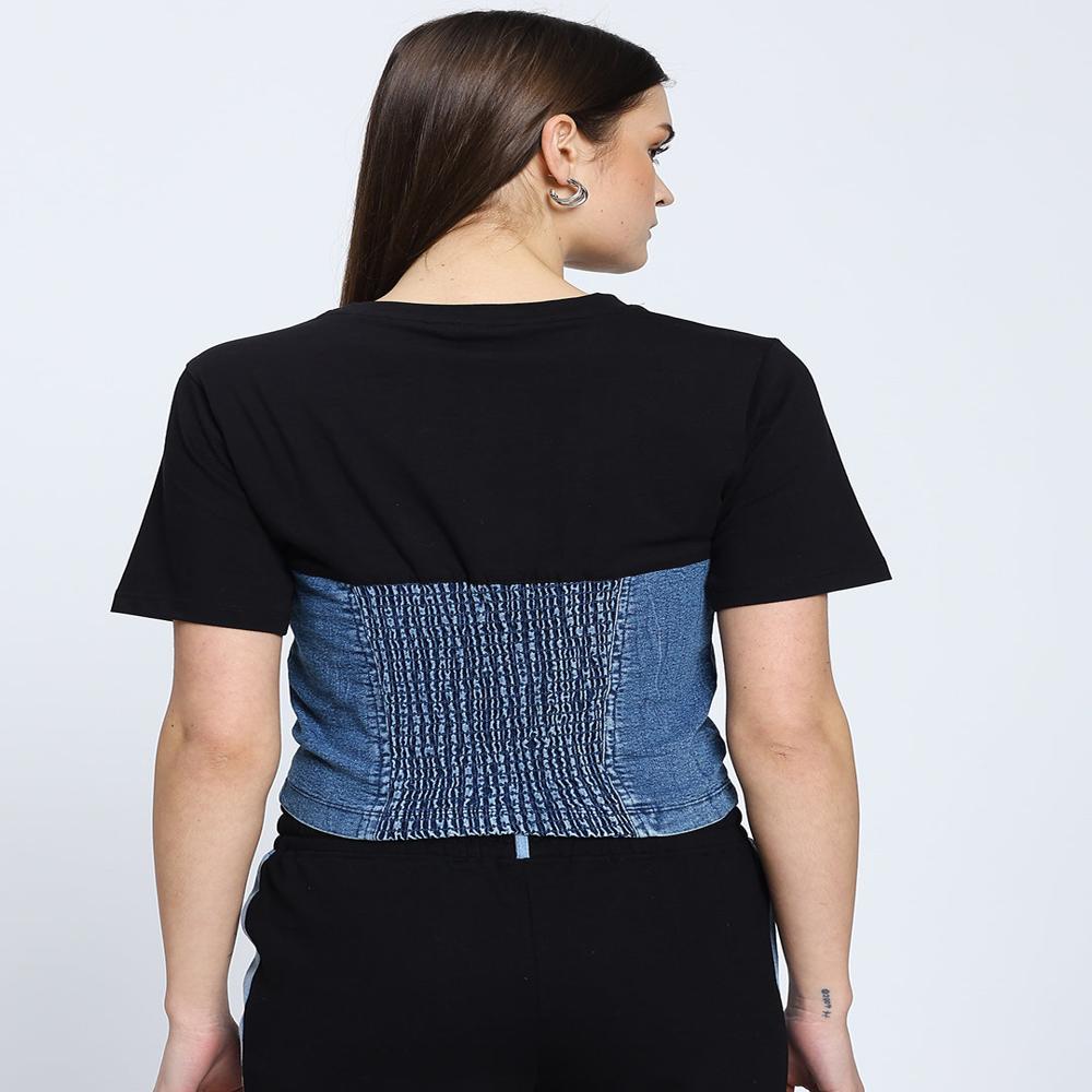 Black Denim Corset Attached Top