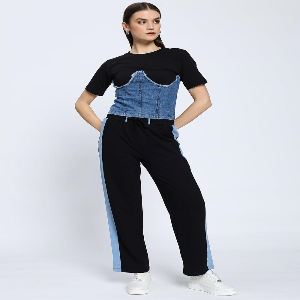 Black Denim Corset Attached Top