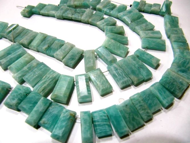 Natural Amazonite Baguette Shape 15-20mm Approximately Long Side Drilled Beads strand 8 Inches long