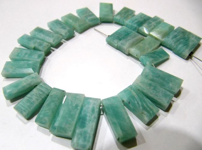 Natural Amazonite Baguette Shape 15-20mm Approximately Long Side Drilled Beads strand 8 Inches long