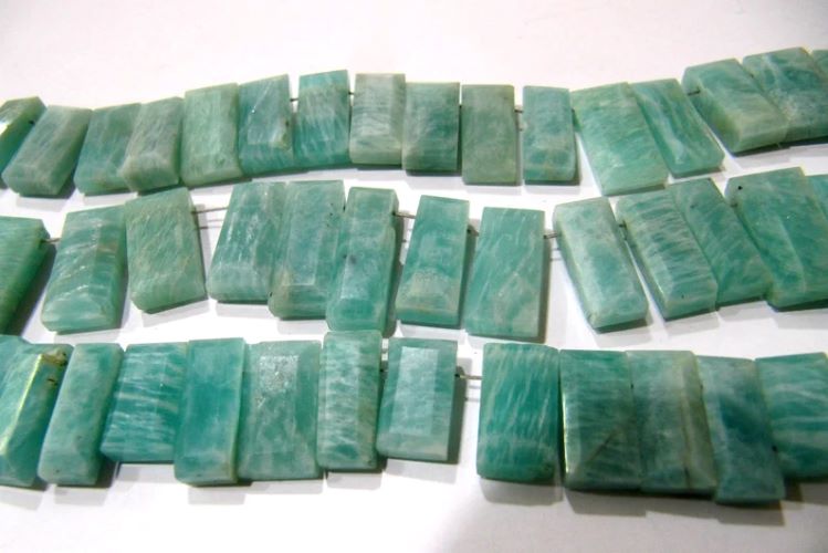 Natural Amazonite Baguette Shape 15-20mm Approximately Long Side Drilled Beads strand 8 Inches long