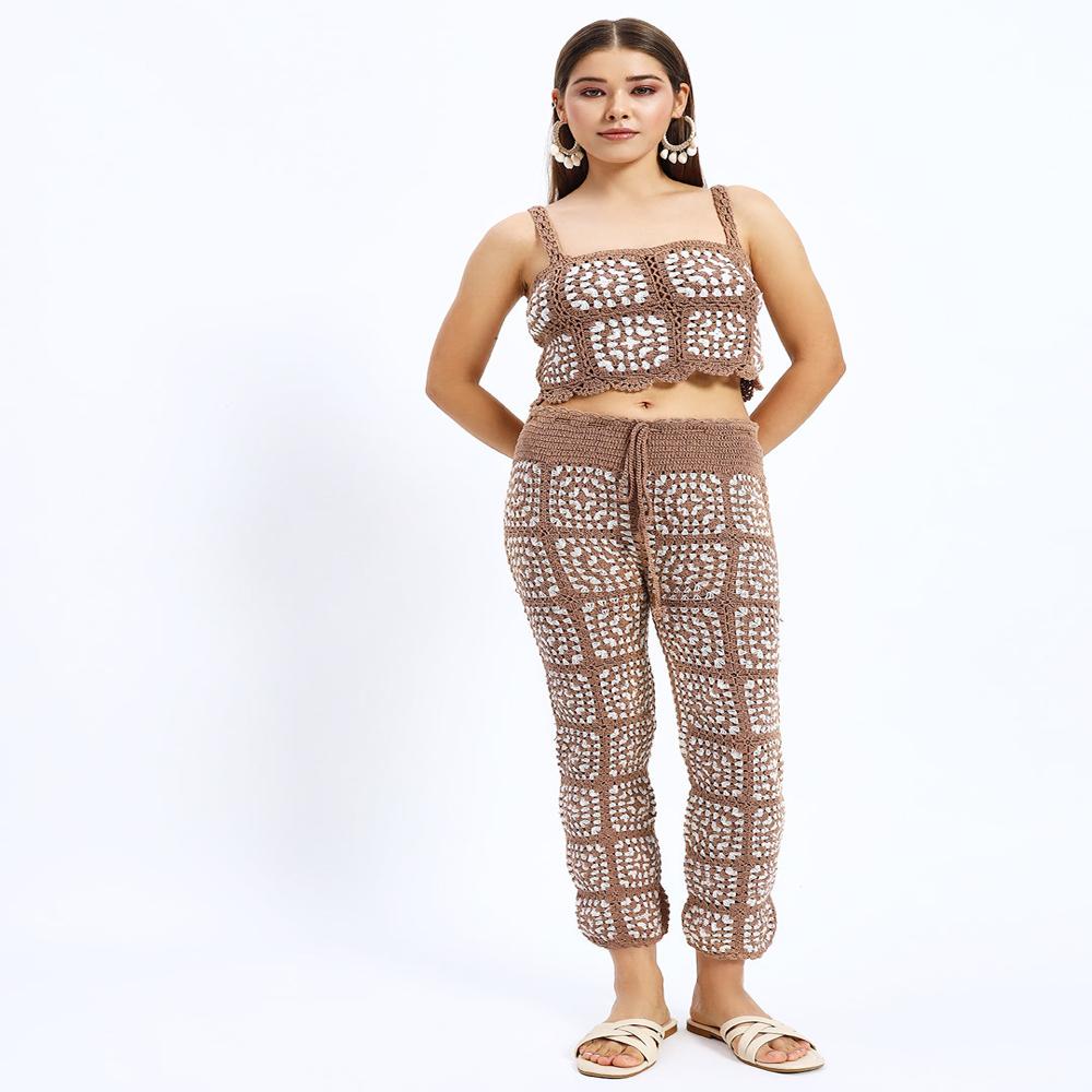Ladies Beige Bohemia Crochet Set