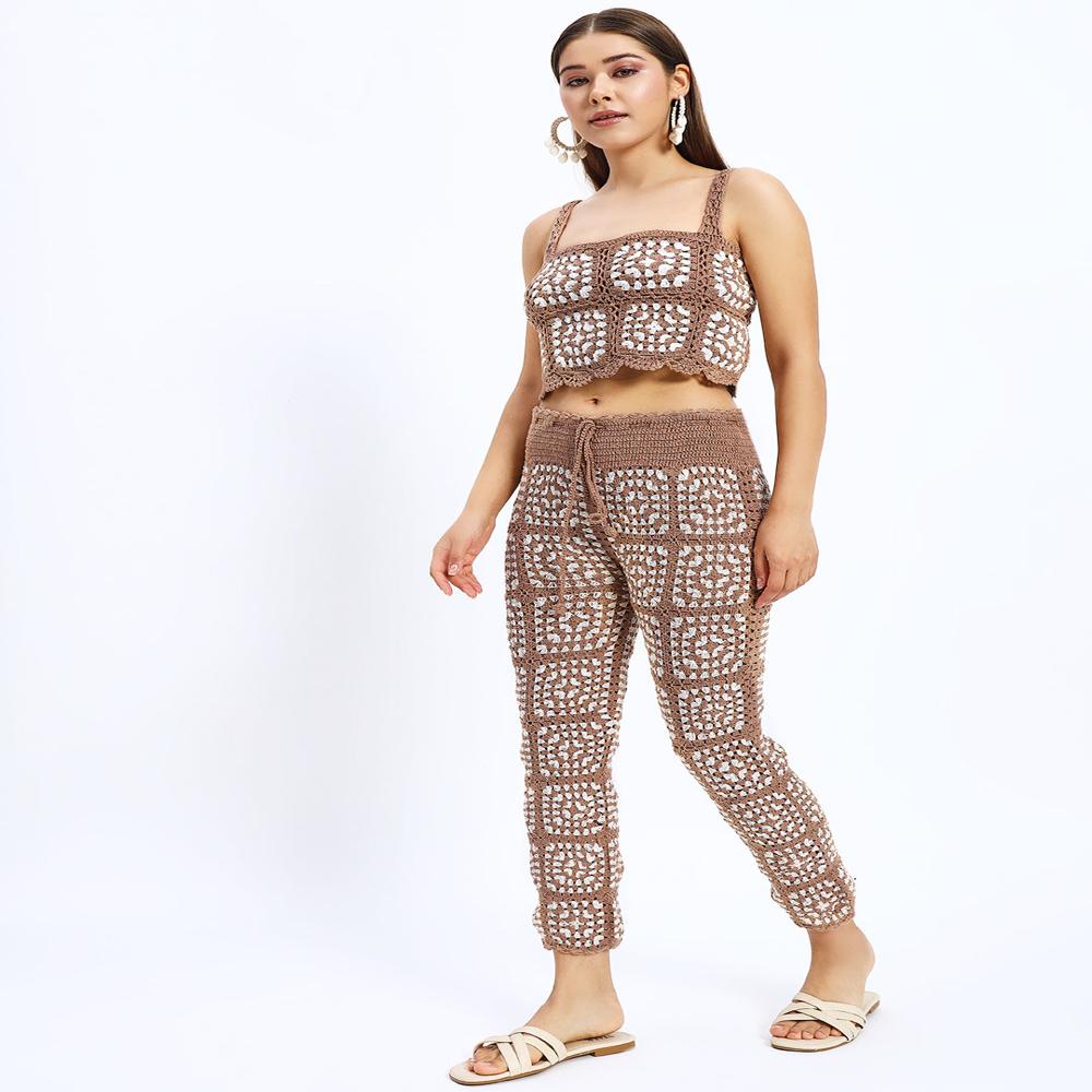 Ladies Beige Bohemia Crochet Set