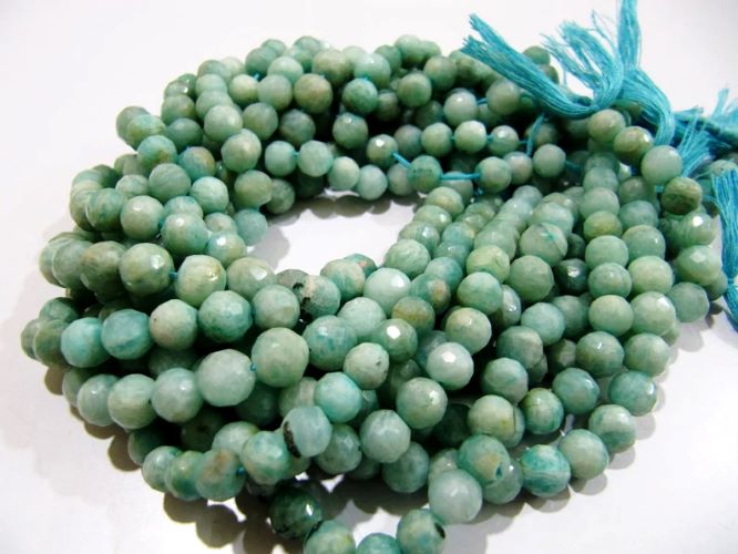 Natural Amazonite Round Faceted 7-8 mm Gemstone Beads Strand 10 inches long