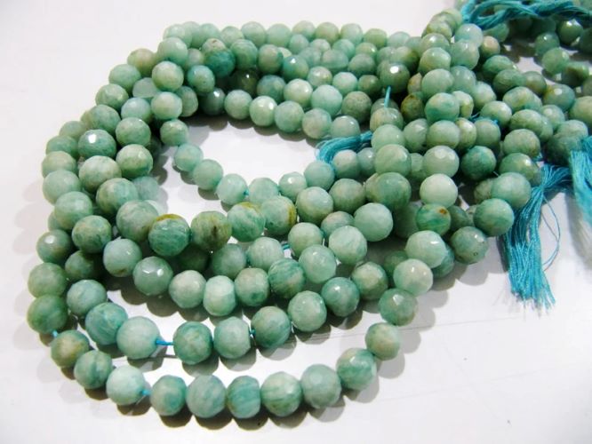 Natural Amazonite Round Faceted 7-8 mm Gemstone Beads Strand 10 inches long 