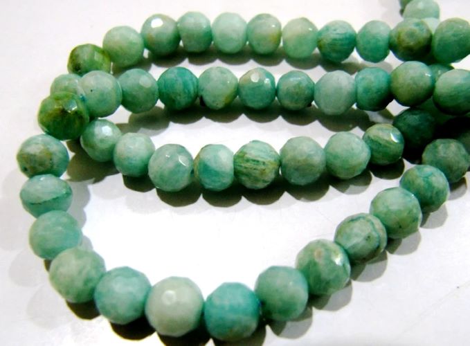Natural Amazonite Round Faceted 7-8 mm Gemstone Beads Strand 10 inches long 