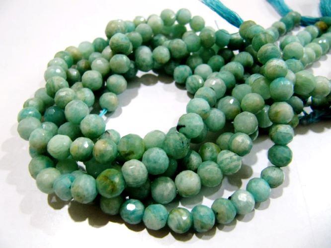 Natural Amazonite Round Faceted 7-8 mm Gemstone Beads Strand 10 inches long 