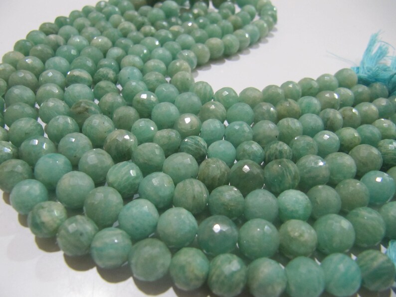 Natural Amazonite Round Faceted 8-9 mm Gemstone Beads Strand 9 inch long
