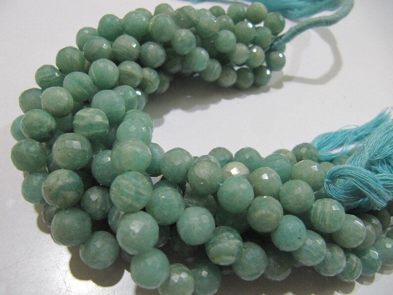 Natural Amazonite Round Faceted 8-9 mm Gemstone Beads Strand 9 inch long