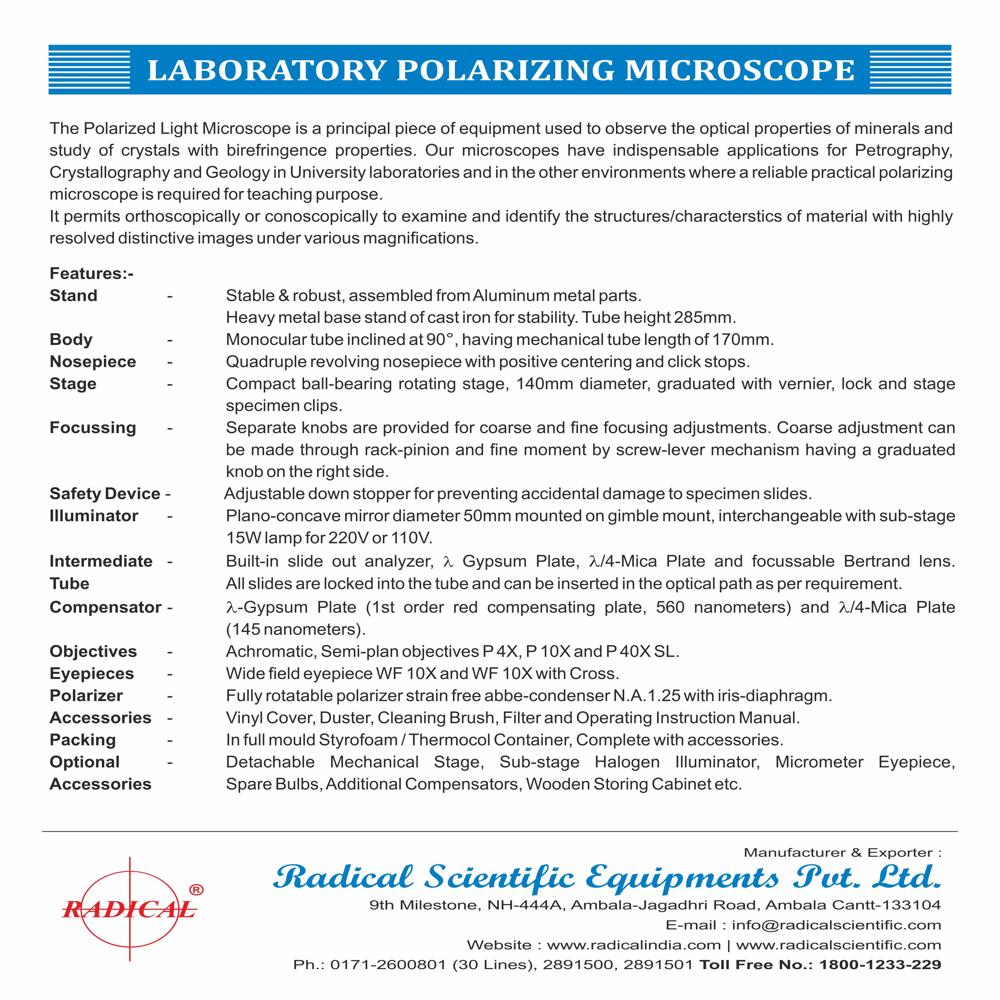 Laboratory Polarizing Microscope Rpl-1 - Coarse Adjustment Range: Yes