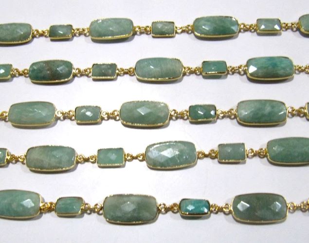 Natural Amazonite Rectangle Shape Briolette Alternate sizes Bezel Connector Link Chain