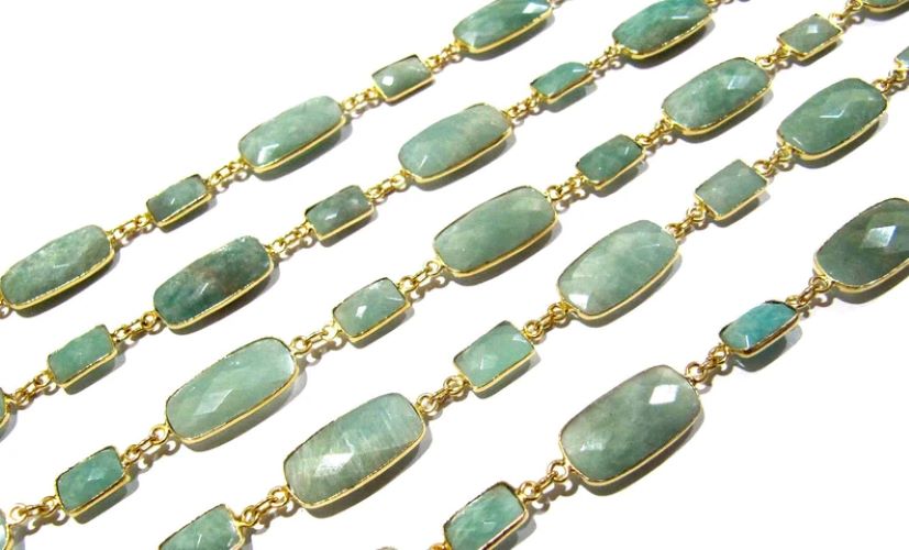 Natural Amazonite Rectangle Shape Briolette Alternate sizes Bezel Connector Link Chain