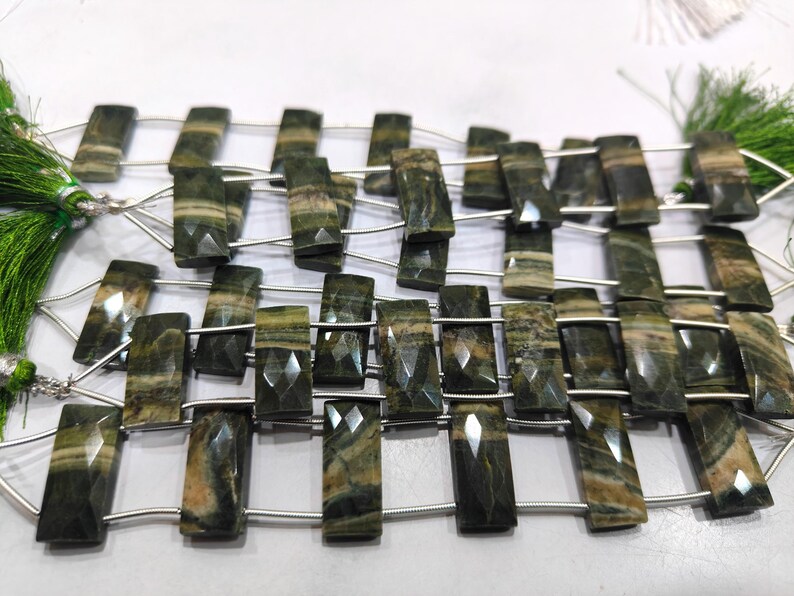 Natural Multi Gemstone Cushion Baguette Shape Briolette Faceted 10X22mm Double Drilled and of 6 Rectangle Beads