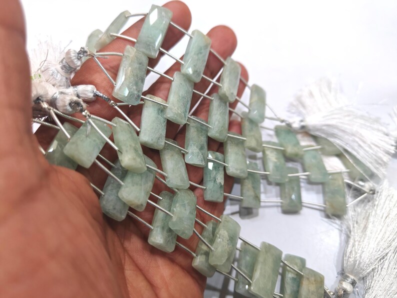 Natural Multi Gemstone Cushion Baguette Shape Briolette Faceted 10X22mm Double Drilled and of 6 Rectangle Beads