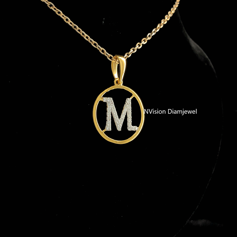 Stunning Initials M & N Alphabet Natural Diamond 18KT Yellow Gold Pendant