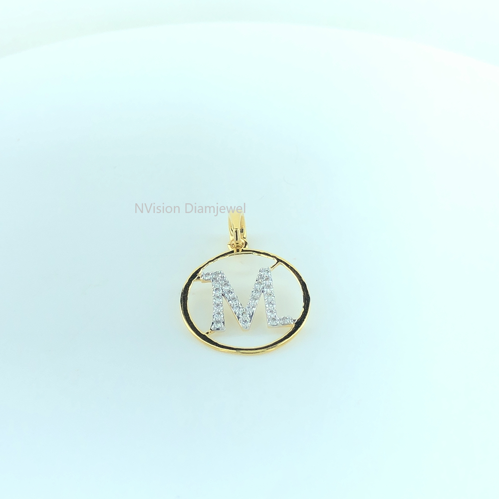 Stunning Initials M & N Alphabet Natural Diamond 18KT Yellow Gold Pendant
