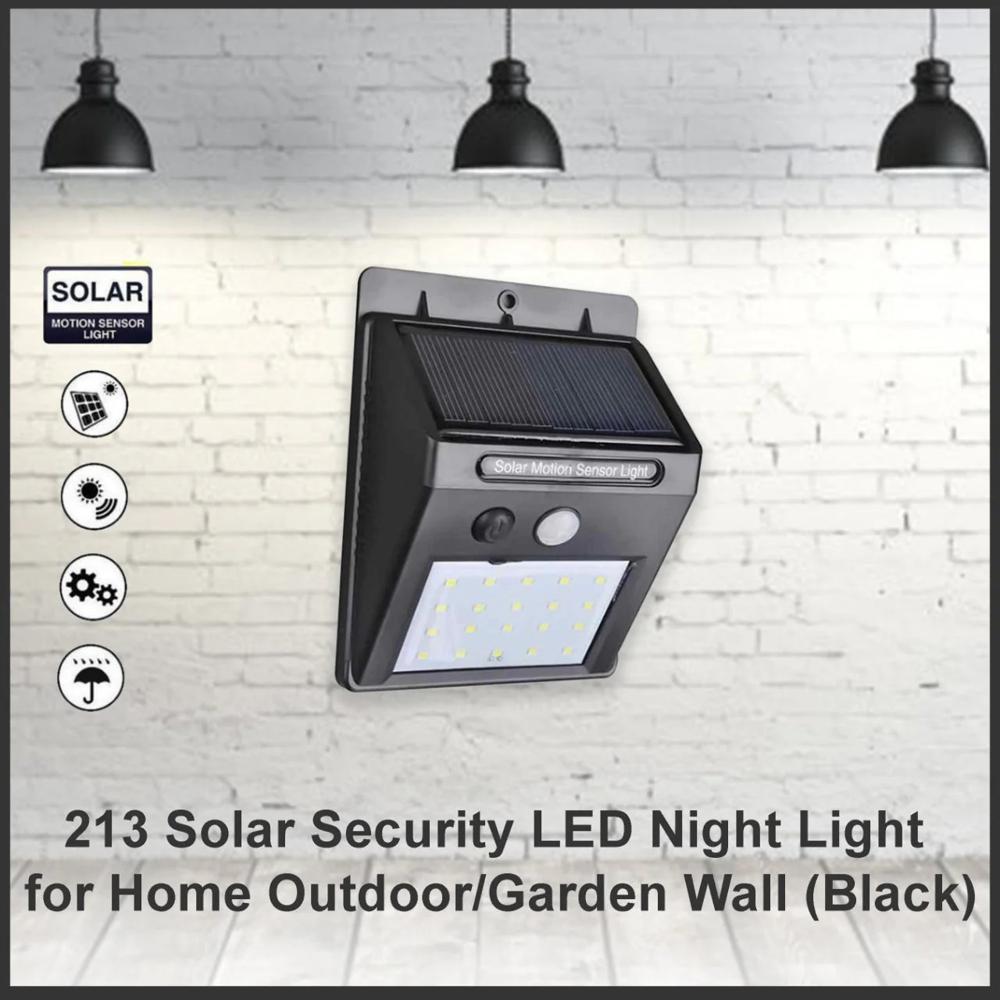 SOLAR SECURITY LED NIGHT LIGHT FOR HOME OUTDOOR / GARDEN WALL (BLACK) (20-LED LIGHTS) (0213)