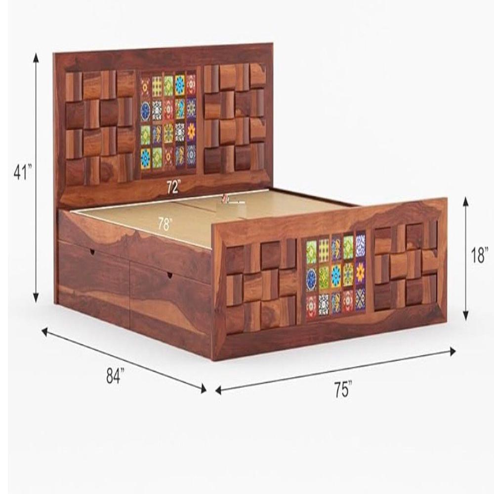 Sheesham Wood Bed with Side Drawer Storage