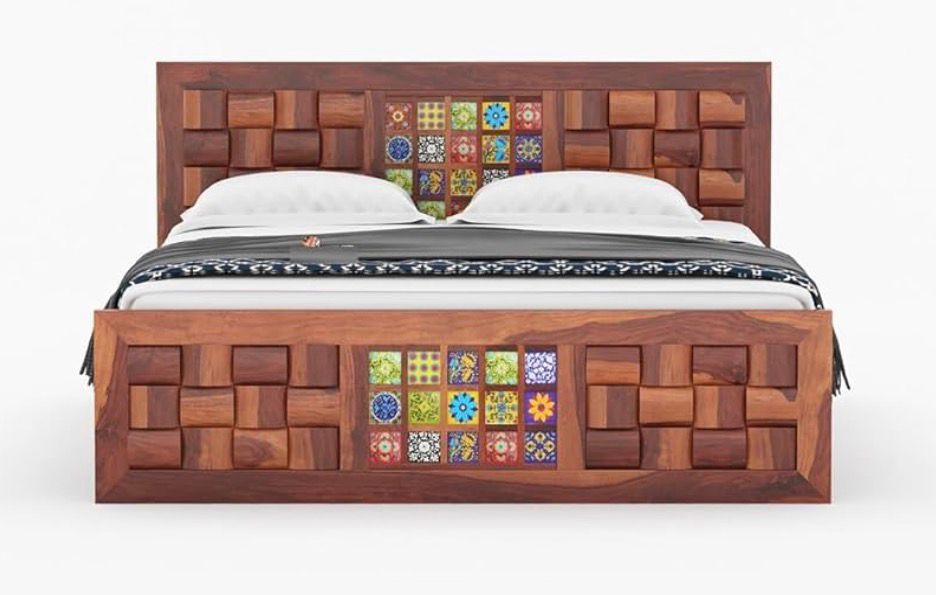 Sheesham Wood Bed with Side Drawer Storage
