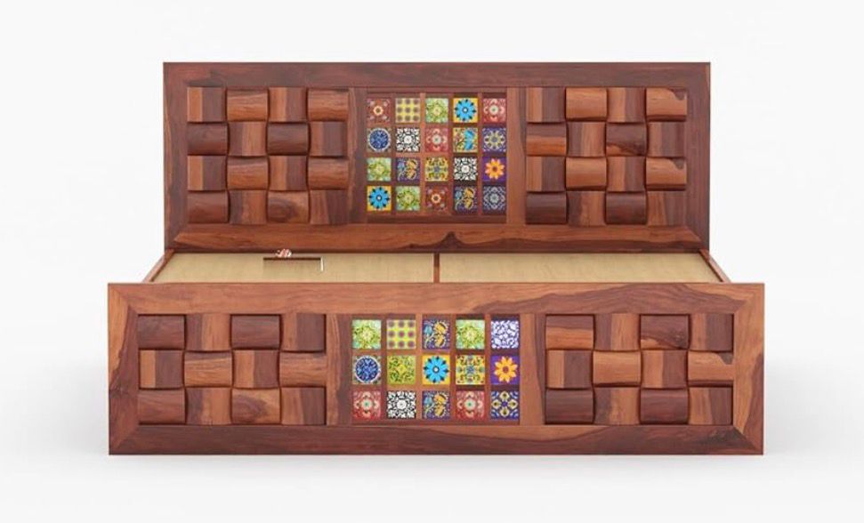 Sheesham Wood Bed with Side Drawer Storage