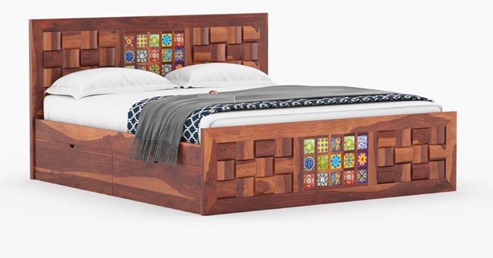Sheesham Wood Bed with Side Drawer Storage