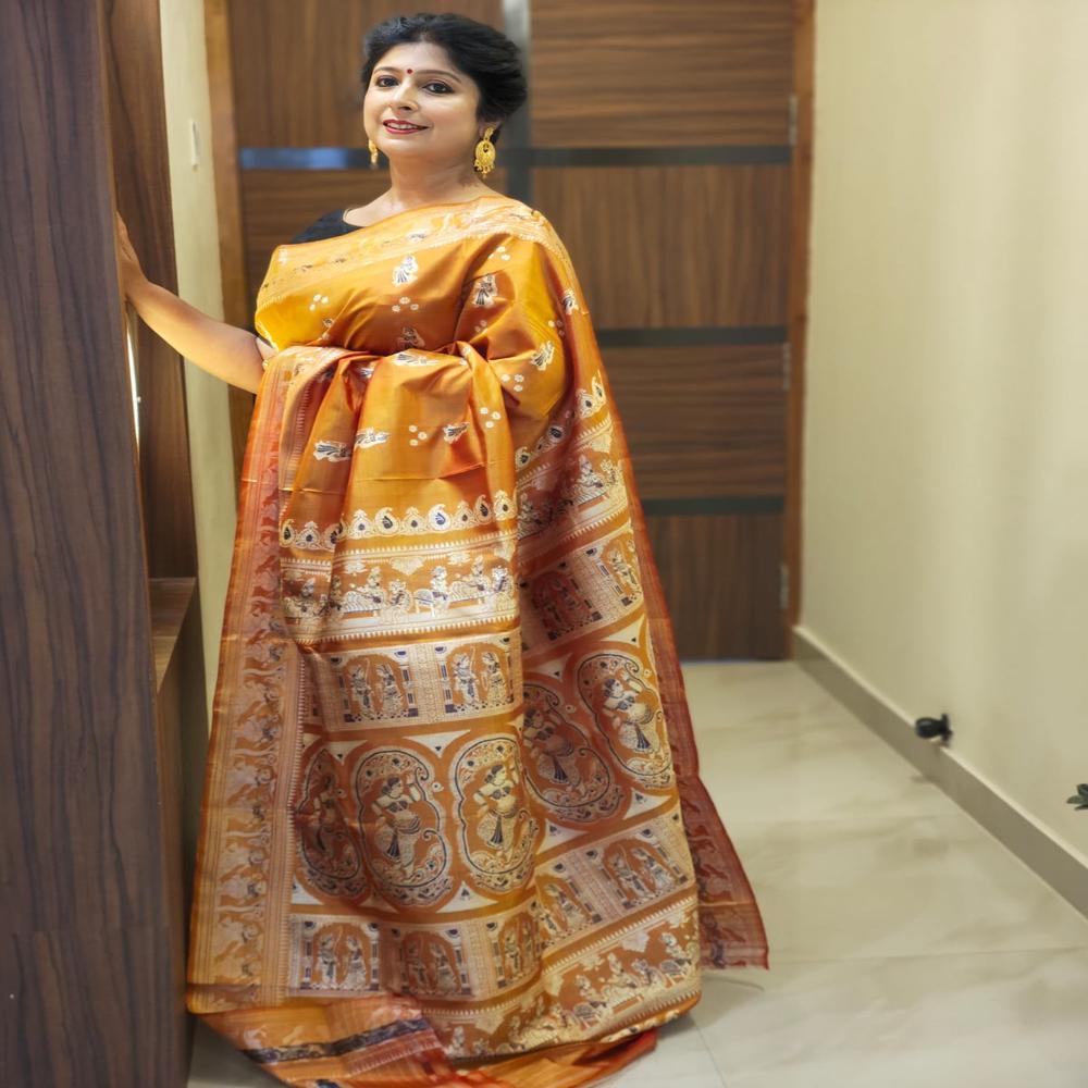 Golden rust Minakari Baluchari saree