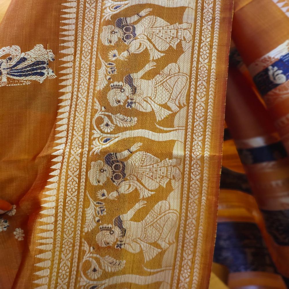 Golden rust Minakari Baluchari saree