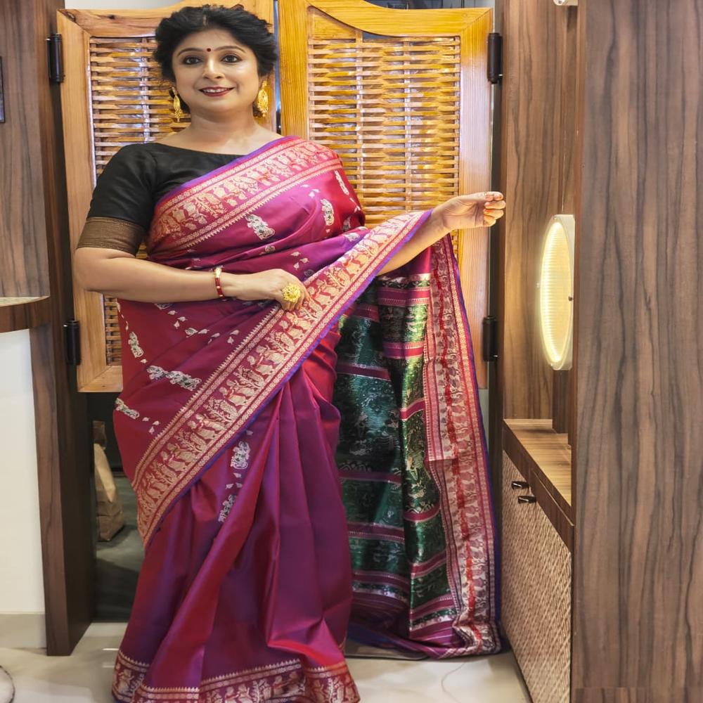 Purple Magenta Minakari Baluchari Saree - Gender: Female