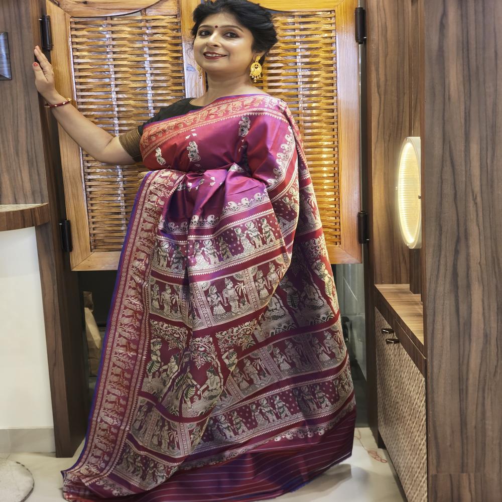 Purple Magenta Minakari Baluchari Saree