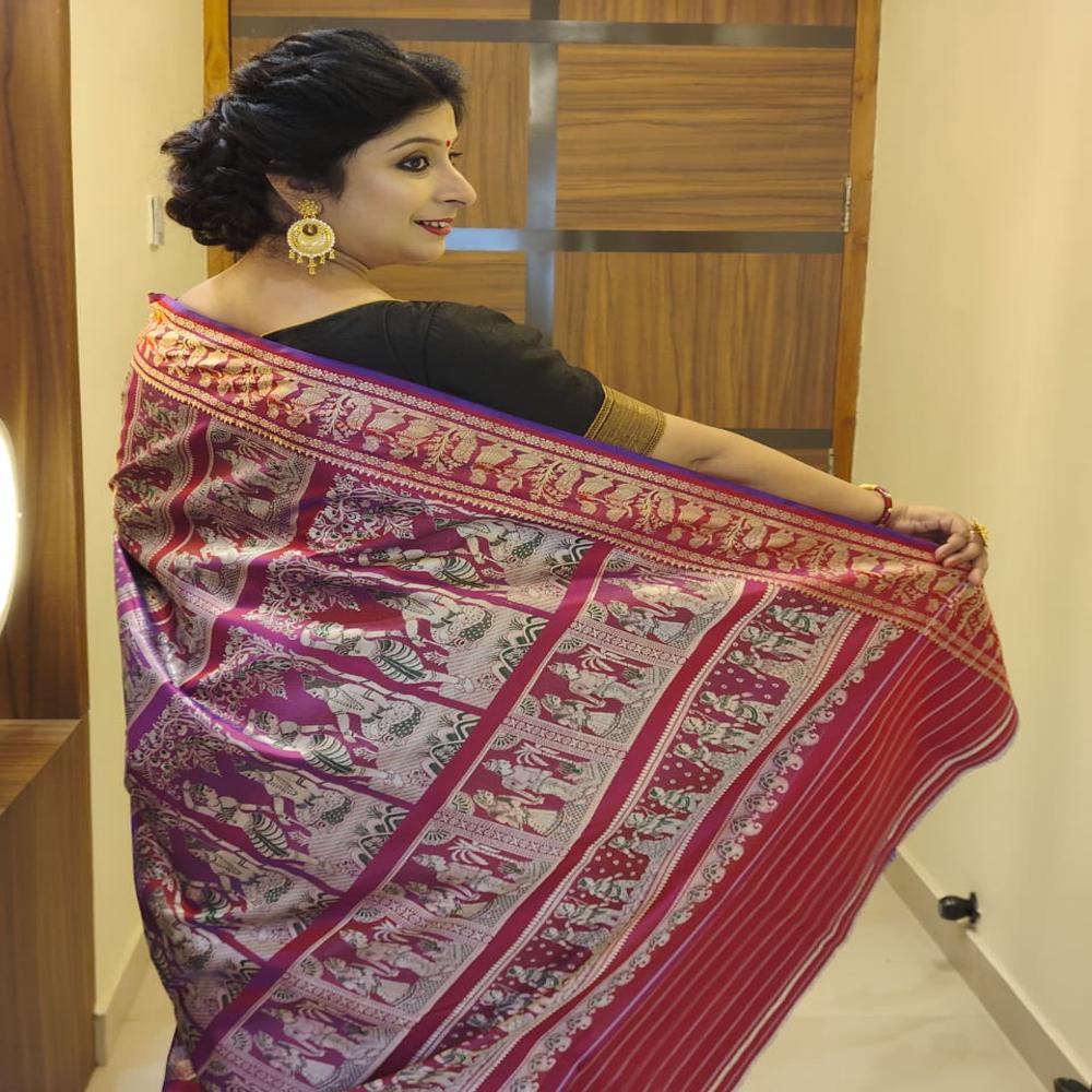 Purple Magenta Minakari Baluchari Saree - Gender: Female