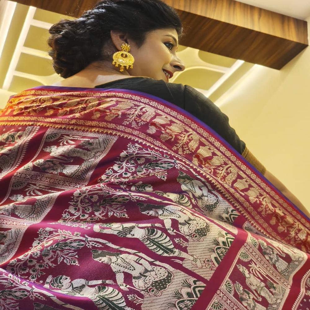 Purple Magenta Minakari Baluchari Saree - Gender: Female