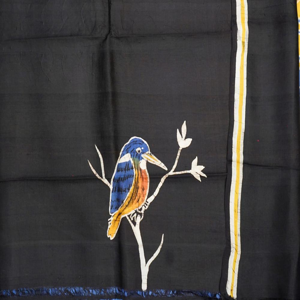 Bishnupuri Katan Silk saree with hand batik
