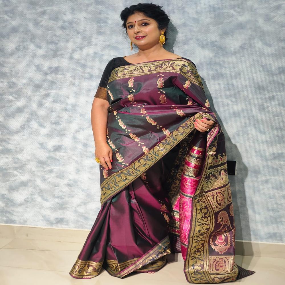 Coffee and Purple dual tone Minakari Baluchari Saree 