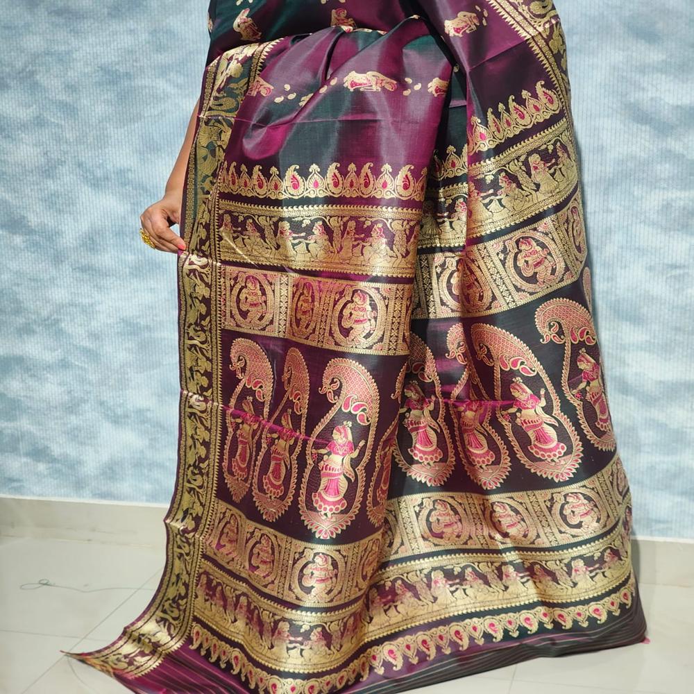 Coffee and Purple dual tone Minakari Baluchari Saree 