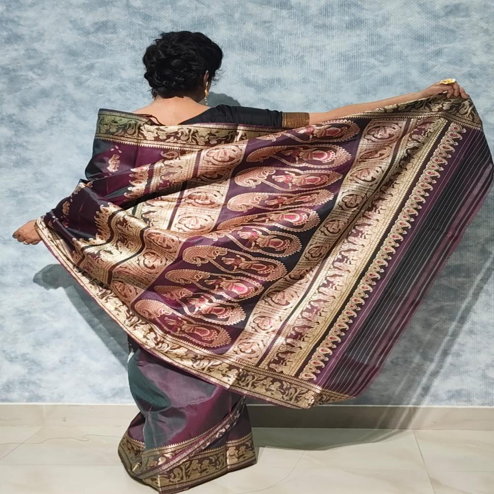 Coffee and Purple dual tone Minakari Baluchari Saree 