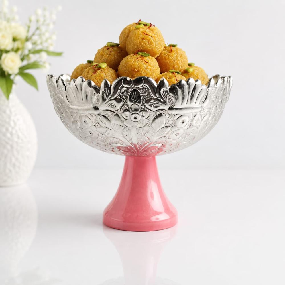 German Silver Decorative  Fruit Serving Bowl With Pedestal Base - Application: Home D Cor