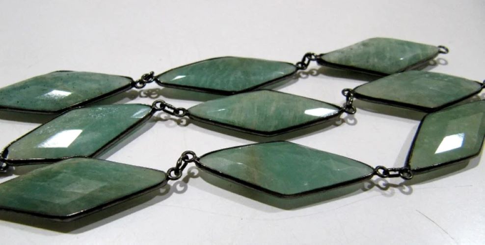 Natural Amazonite Marquise Fancy Shape Size 14x34mm Laser Cut Briolette Connector Chain
